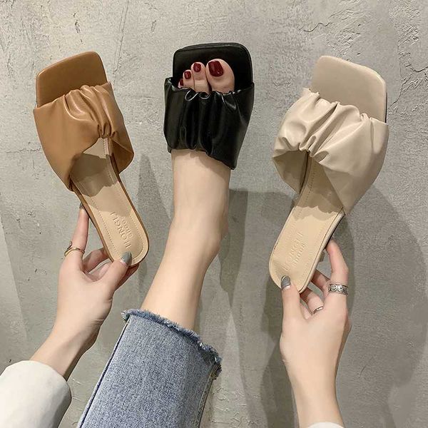 

med shoes woman's slippers slides shose women heeled mules thin heels 2020 soft summer flat high rome bonded, Black