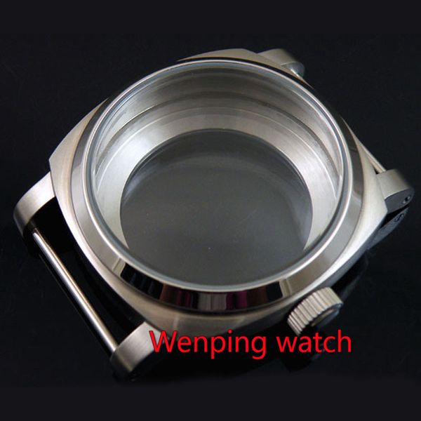 

44mm stainless steel hardened brushed case fit 6497 6498 st 36 movement watchcase p311, Black;blue