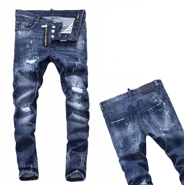 

new 2019 man ripped denim tearing jeans blue cotton fashion tight spring autumn men's pants a7509