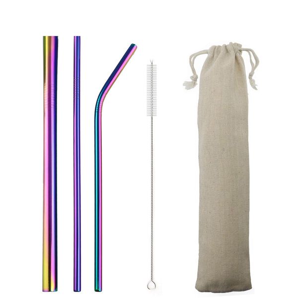 

5pcs colorful straws drinking straw 304 stainless steel metal drinking beverage straws set reusable cleaning brush kit 10 color
