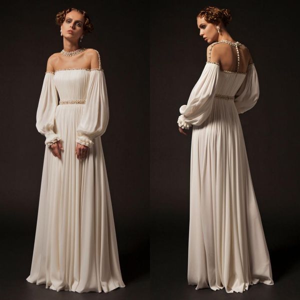 

2019 krikorjabotian prom dresses beaded jewel neck puffy long sleeve evening gowns floor length bohemian party pageant dress custom, Black