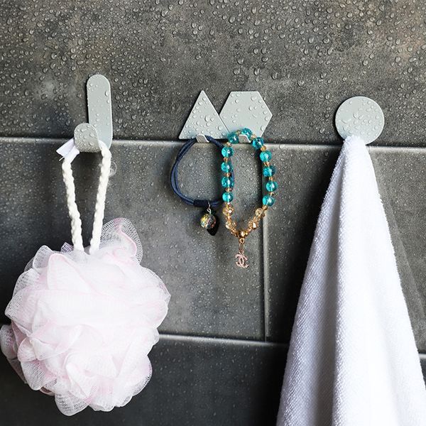 

4pcs various shapes key rack wall adhesive hanger hooks solid small item holder bathroom organizer