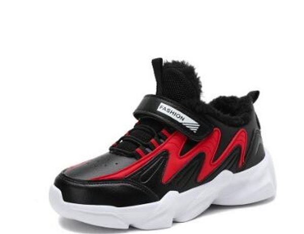 

autumn and winter children's shoes girls sports shoes plus velvet warm non-slip breathable older children's casual running shoes w, Black