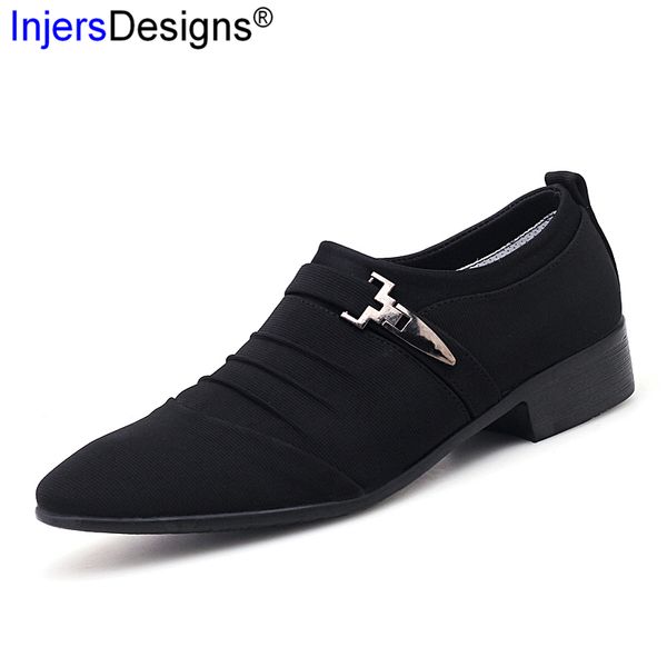 

british style formal shoes for men oxfords fashion canvas pointed toe business shoes male flats man dress zapatos big size, Black