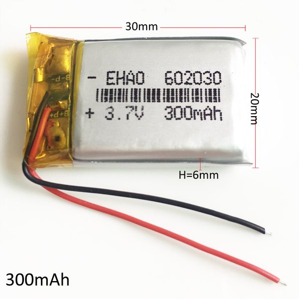 Großhandel 3,7 V 300 mAh Lithium-Polymer LiPo Akku 602030 für MP3 MP4 PAD DVD DIY E-Book Bluetooth Kamera