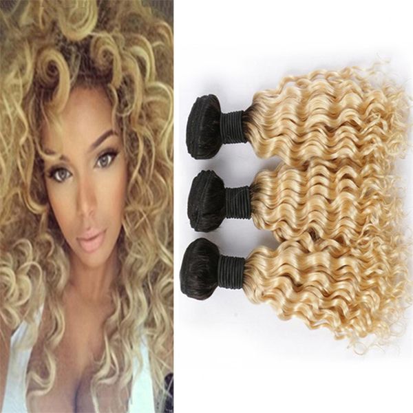 Ombre 613 Blonde Virgin Indian Hair Weave 3 Bundles Deals Deep