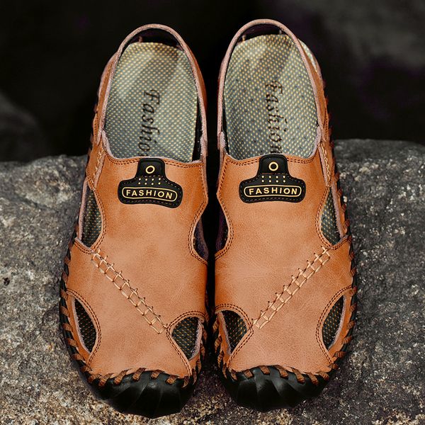 

2019 new men sandals summer flip flop mens leather beach sandals vietnam shoes gladiator outdoor sewing thread, Black