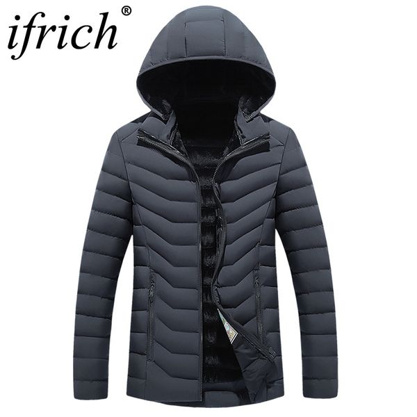 

men winter jacket clothing fleece lined outerwear headphone hoody warm gray coat cotton padded male casual hooded parkas, Black