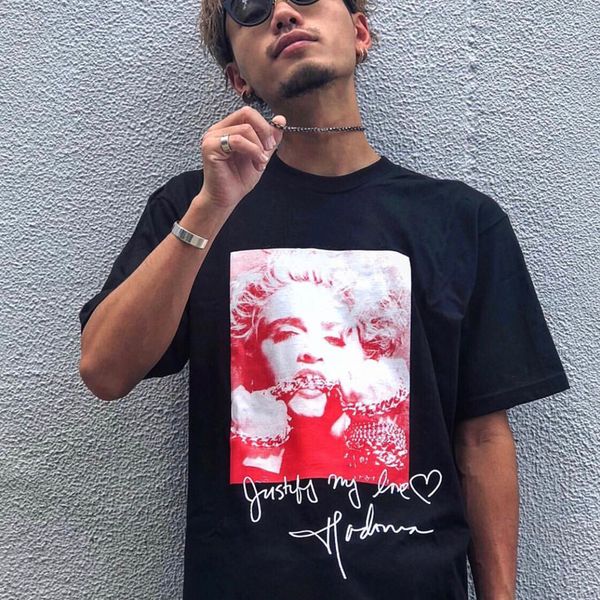 

18fw box logo madonna designer shirt color luxury street skateboard fashion short sleeved casual outdoor tour t-shirts hflstx303, White;black