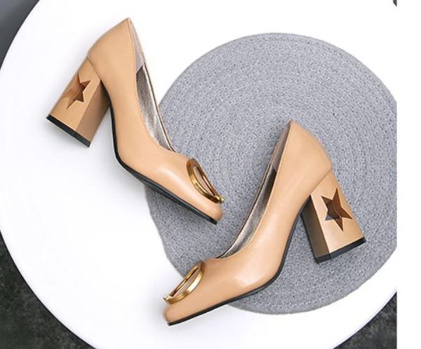 

2019 women's shoes in spring and autumn with new style high heel coarse heel square head @w19, Black