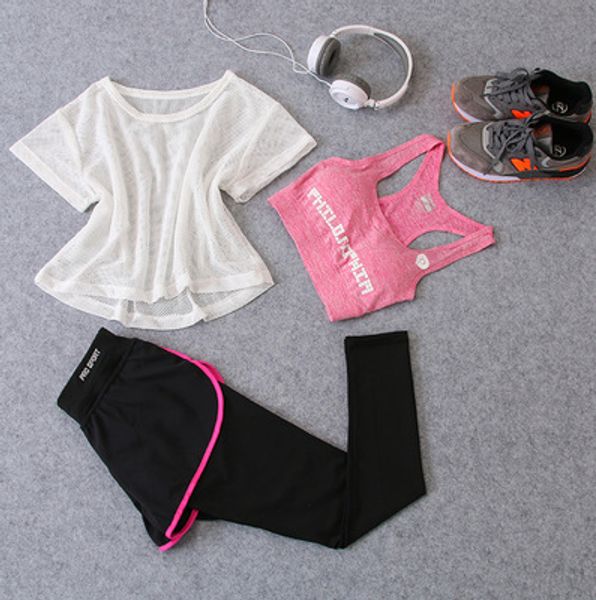 

3 pcs set women's yoga suit fitness clothing sportswear for female workout sports clothes athletic running yoga suit sets, White;black