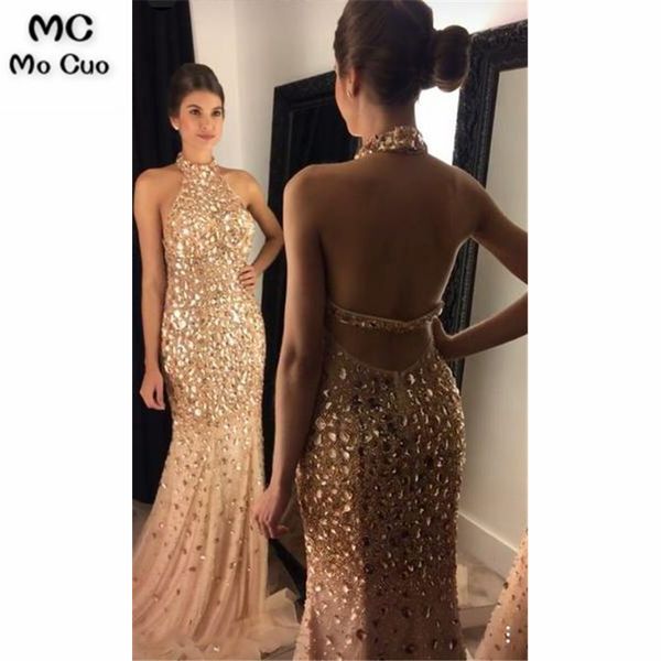 

illusion 2019 halter mermaid prom dresses with rhinestone long graduation dresses gold evening prom dress for women custom made, White;black