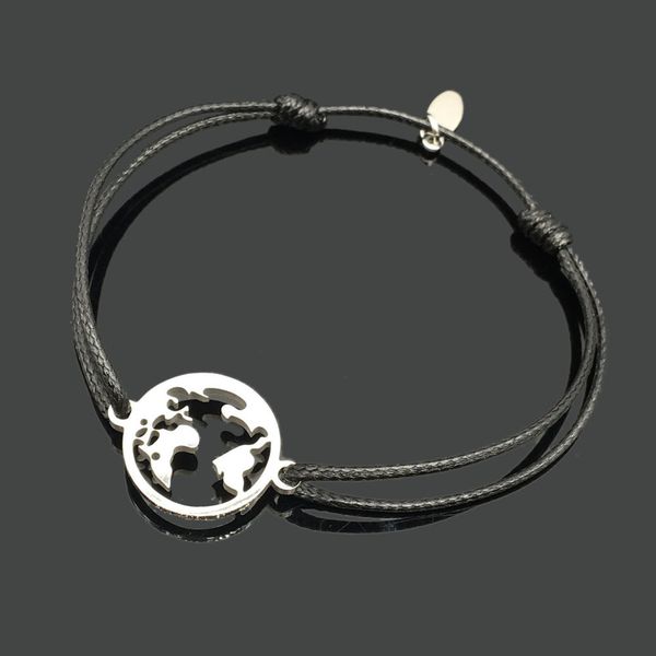 

world map stainless steel can adjust rope bracelet world map charm bracelet, Golden;silver