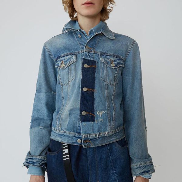 

19ss washed blue denim jacket button casual jackets fashion outerwear men women couple panelled street casual single breasted hfhljk094