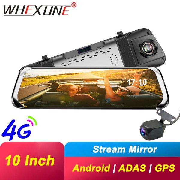 

whexune 10 inch 4g rearview mirror car dvr fhd 1080p video record dash cam dual lens adas gps navigation auto registrar camera