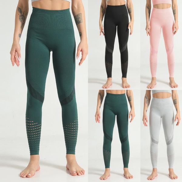 

yoga outfits 2021 fashion women athletic trousers seamless hollowing out sports running fitness high waist pants #1217, White;red