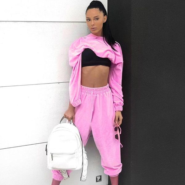 

осень velvet костюмы женщин набор костюмы зима двухкусочный короткий трек костюм set женщина теплый толстовка 2 шт pant suit #c, White;black