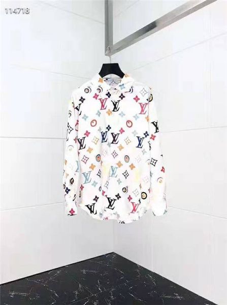 

2019 new men's print shirt embroidered clothing men's fabric letter print shirt v-neck casual shirt -xxl, White;black
