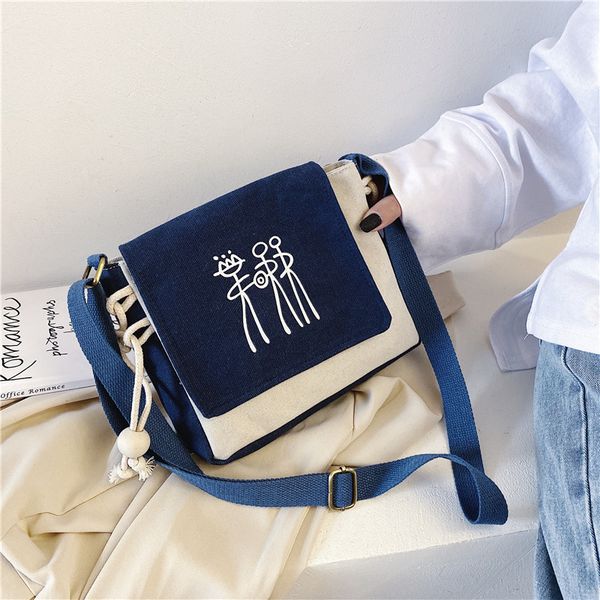 

2020 new female bag japanese tide hit color literary wild canvas bag ins shoulder messenger small square