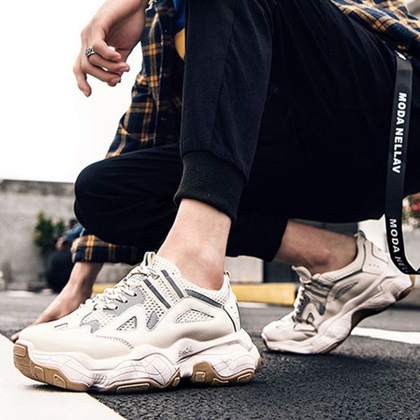 

adisputent men chunky sneakers platform thick sole casual vulcanize shoes web celebrity dad female fashion sneakers designer t200413, Black