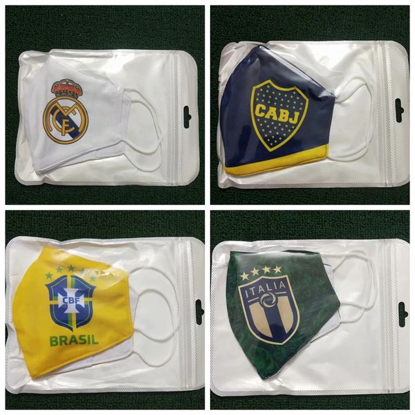 

5pcs/package real madrid ajax brazil spain soccer mask cotton material football masks disposable mask can be put in the middle repeated use, Black;yellow