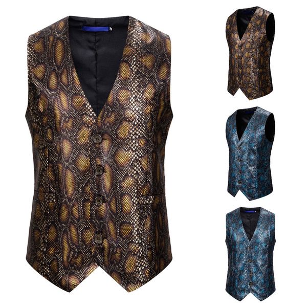 

men's vest retro design men's casual slim pu leather vest fashion 2020 autumn sleeveless coat python print suit s-2xl, Black;white