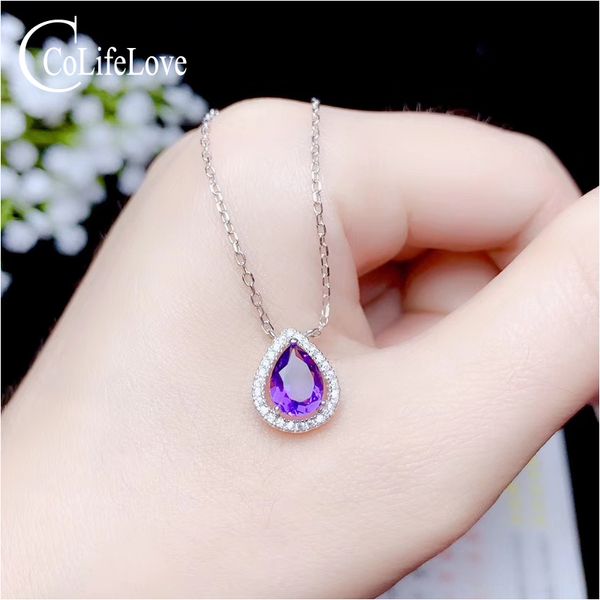 

colife jewelry natural amethyst pendant for party 6mm*8mm vvs grade amethyst 925 silver jewelry real gemstone pendant