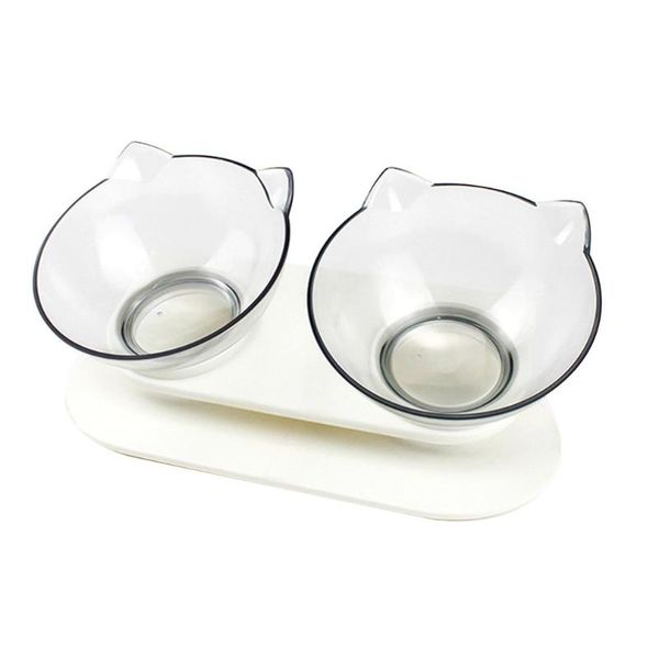 

cat bowls with stand pet feeder double diner bowl set perfect for cats ultra small oblique pet bowl-transparent