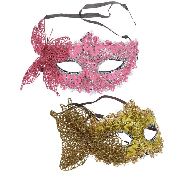

fashion-2 pcs сексуальных женщин кружева маски венецианский бал-маскарад партии carnival лица, глаз (розовый желтый