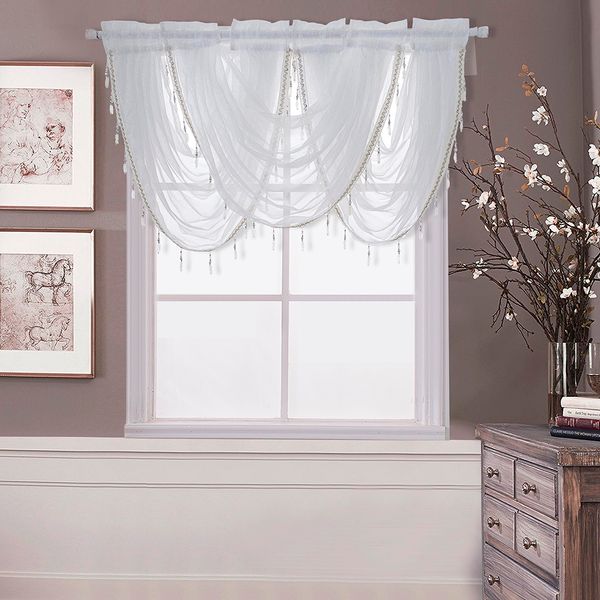 

texture sheer voile rod pocket curtain valance, 57\" x 37\", white