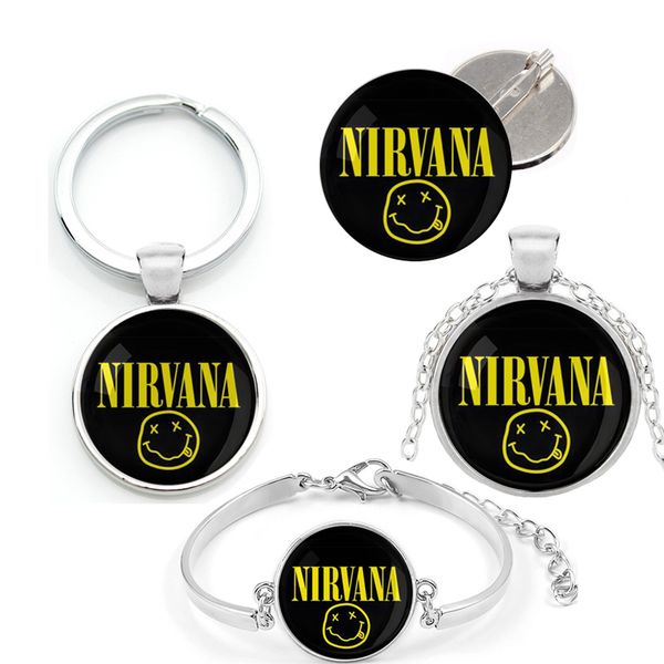 

jewelry sets rock band smile nirvana necklace key chain keyring badge bracelet metal bangle, Silver
