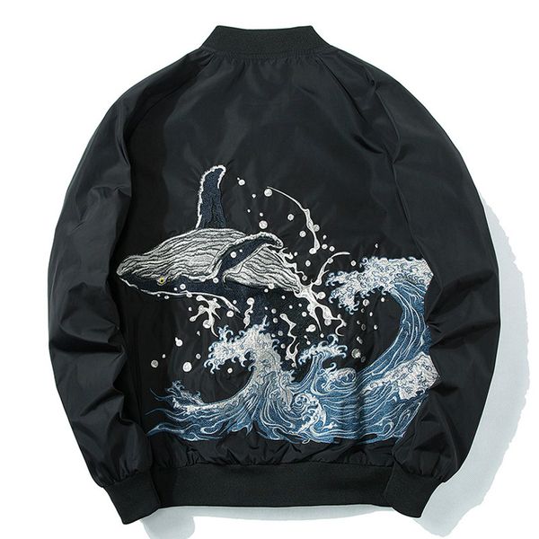 

2020 autumn men women embroidery baseball jacket whale waves fashion hip hop couple jacket boys hipster streewear windbreaker, Black;brown