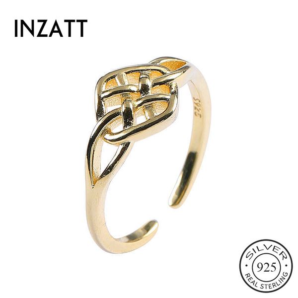 

inzareal 925 sterling silver geometric resizable ring for women punk fine jewelry minimalist accessories 2019 gift, Golden;silver