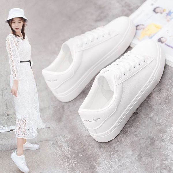 

fashion spring new designer breathble vulcanized shoes woman pu leather tenis feminino lace-up white sneakers size 35-40 y200424, Black