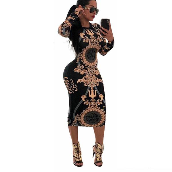 

women casual o-neck print long sleeve bodycon party long dress ladies striped clubwear dresses, Black;gray