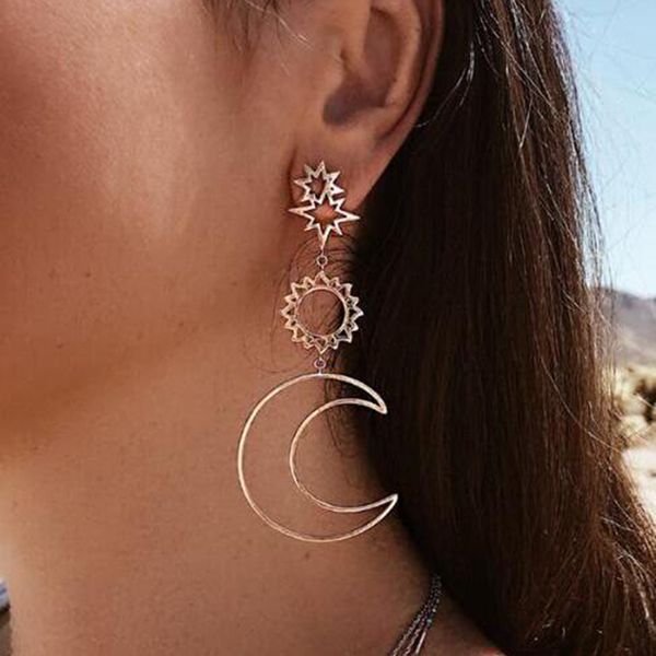 

Bohemia Rose Gold Geometry Earrings For Women Hollow Star Moon Drop Earring Bijoux Femme Gift Statement Jewelry New
