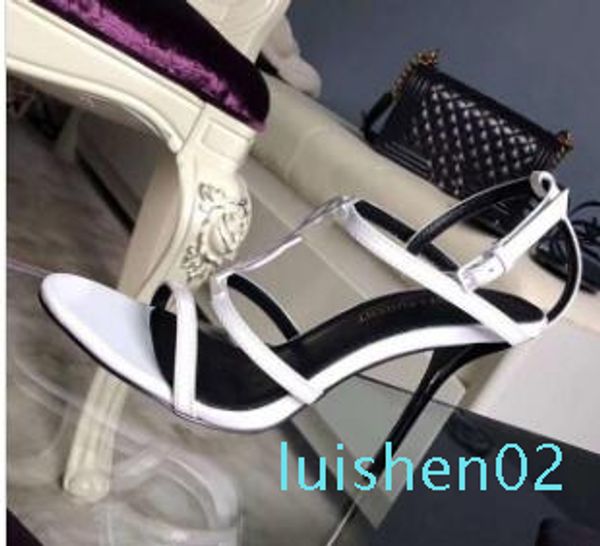 

2020 luxury designer style patent leather thrill heels women unique letters sandals dress wedding shoes shoes 35-41 l02, Black