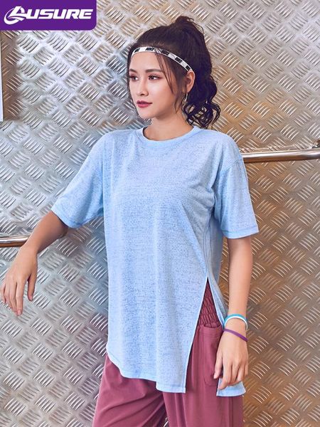 

lusure sports shirt women wide loose fork t-shirt short sleeve blouse quick-drying breathable gym running yoga clothes, White;red