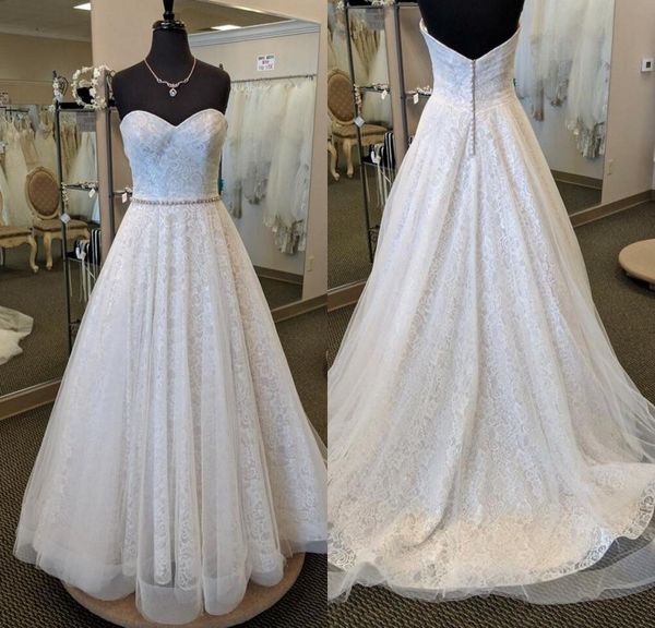 

bohemian a line luxury wedding dresses tulle satin crystal applique formal dress strapless button sweep train bridal gowns, White