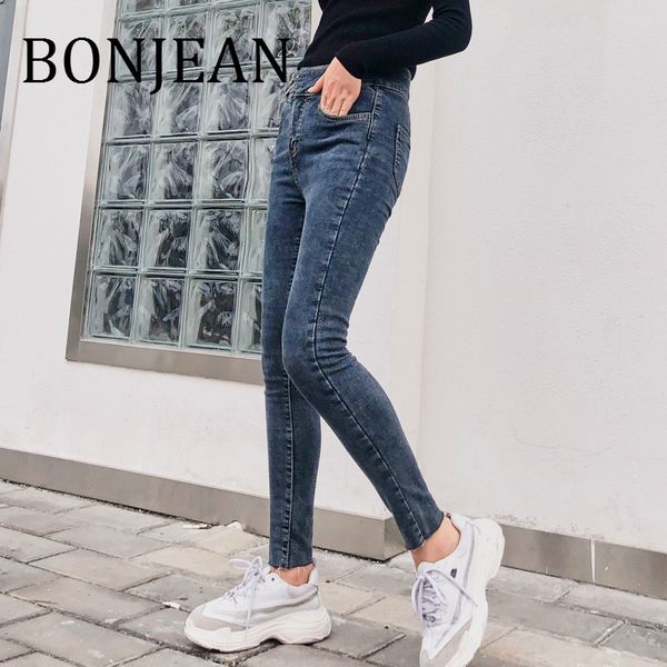 

bonjean denim pants for women 2018 autumn blue jeans high waist pencil pants full length ripped jeans casual skinny bj703