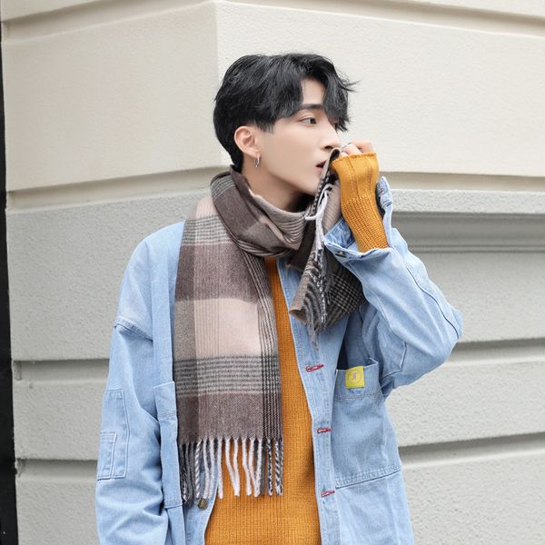 

autumn and winter new men's scarves wool england lattice wild high-grade long scarf classic plaid tassel men's scarves, Blue;gray