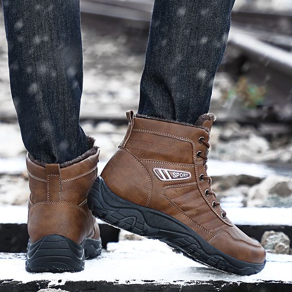 

2020 fashion new men winter lace up comfortable boots warmeast snow boots waterproof ankle for hight quality male booties, Black
