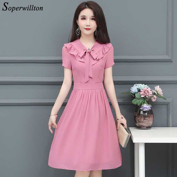 

plus size summer women dress short sleeve elegant pink blue red female dresses vestidos 2020 bow neck dress 2xl 3xl 4xl, Black;gray