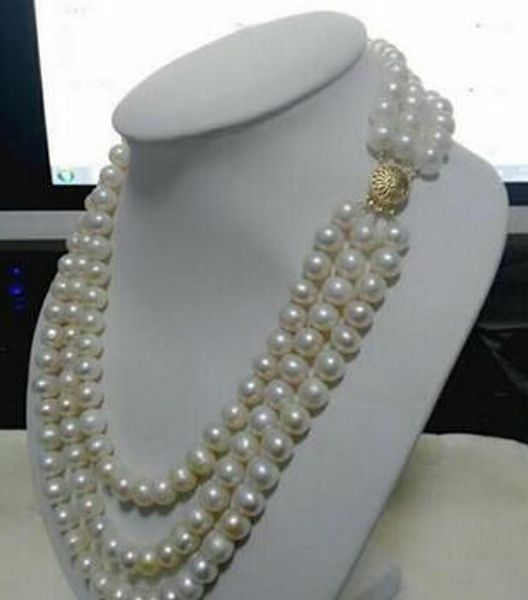 Perlen Schmuck hochwertige natürliche natürliche Dreifachstränge 8-9mm Südsee weiße Perlenkette 17