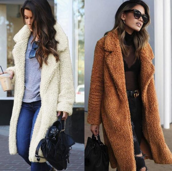 

autumn winter faux fur coat women warm teddy bear coat ladies fur jacket female teddy outwear plush overcoat long coat, Black