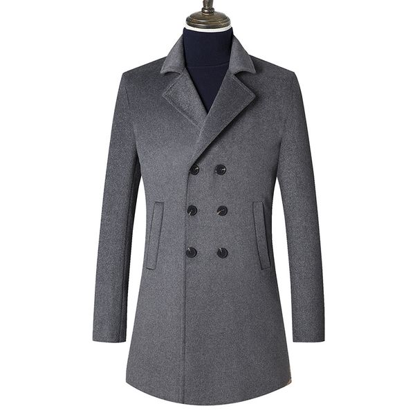 

new arrival faahion winter men woolen coat thickening long casual turn-down collar double breasted thick overcoat size m-3xl, Black