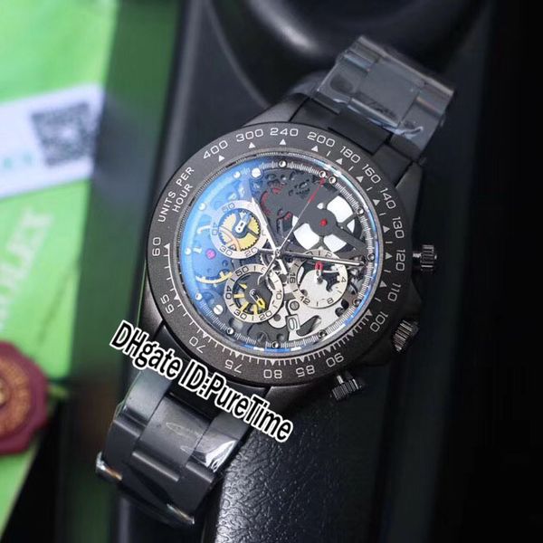 

new artisans de geneve skeletonised "la montoya" japan quartz chronograph mens watch satch pvd steel black case 116520 puretime 71, Slivery;brown