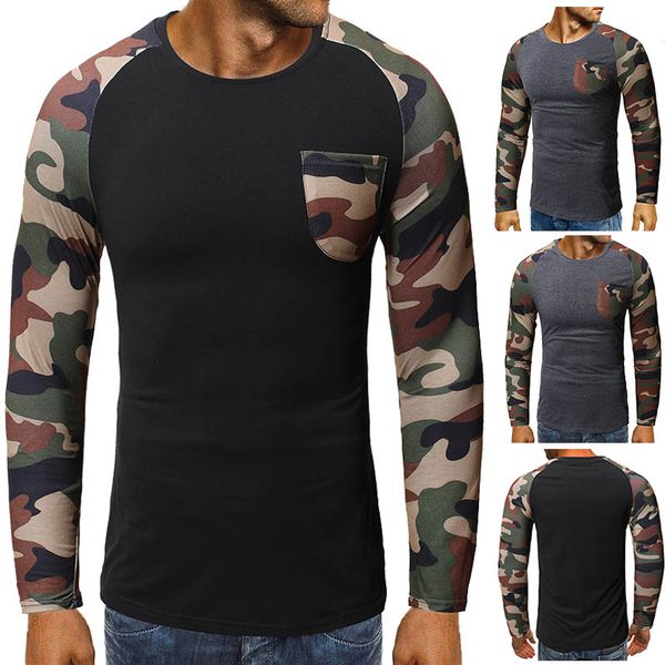 

мужская с длинным рукавом футболки пуловер камуфляж лоскутная мужчины толстовка расслоение basicss кофты повседневная одежда свитера перемыч, Black