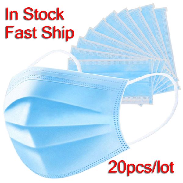

20pcs/lot disposable anti dust mask mouth 3 layer non woven dust blue face mask 7339044 fast shipping
