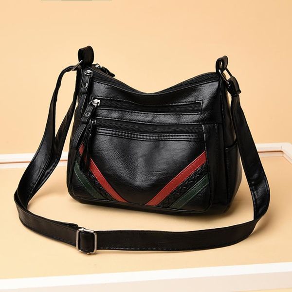 

leisure solid messenger bag women large capacity pu leather multi-pocket shoulder crossbody handbag for vacation and travel